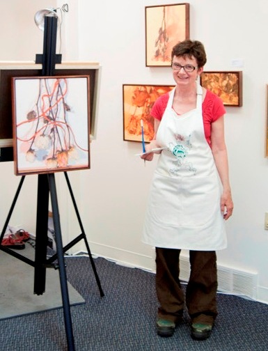 Laureen Marchand, painter, at work