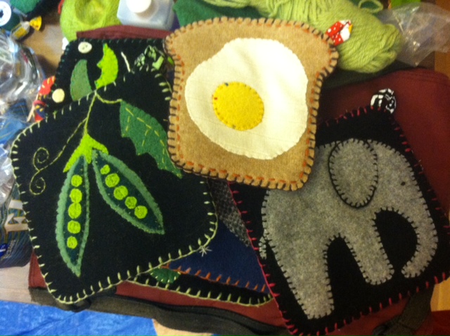 Potholders made by Adrienne at the Friends of Calligraphy retreat