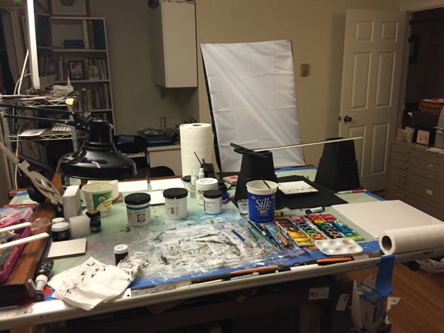 Wide shot of lighting set-up on my drafting table.