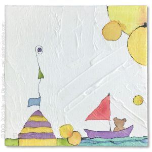 Bon Voyage Bear - mixed media abstract painting by Melissa Dinwiddie