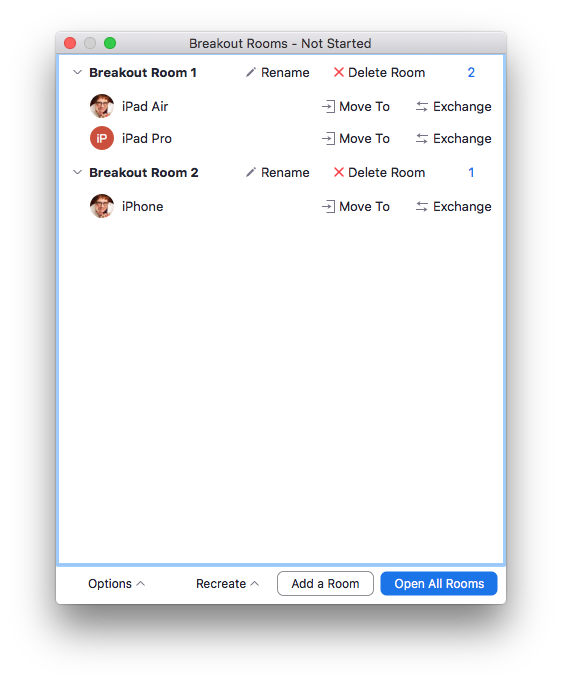 Breakout Rooms Panel - not started