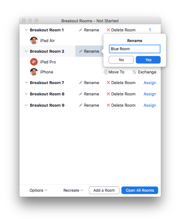Type the new name in the field to rename it, then click "Yes"
